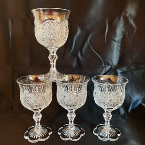 Antique Vintage Wine Stem Glasses 6.5“ Stars Wheat Flower Base Foot BEAUTIFUL
